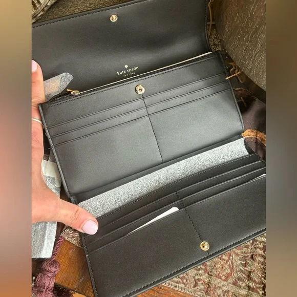 Authentic KATE SPADE Saffiano leather trifold travel large snap wallet - Picture 2 of 11